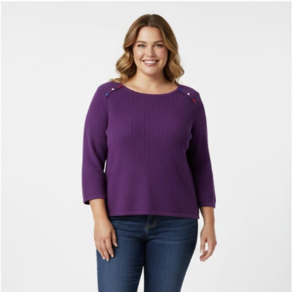 Vintage Christopher & Banks size XL Purple Button Accents Tie Hem Sweater